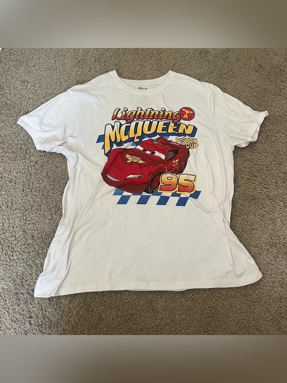 LG Lightning McQueen White Short Sleeve Tee with Red and Blue Graphic